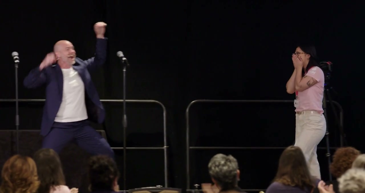 Bronkar Lee celebrating a live audience interaction